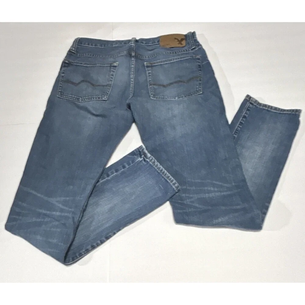 American Eagle Men's 30 x 34 Blue Denim Jeans Slim Fit Straight Leg Stretch